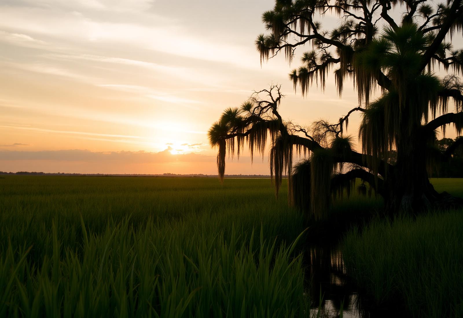 Charleston Lowcountry landscape at golden hour